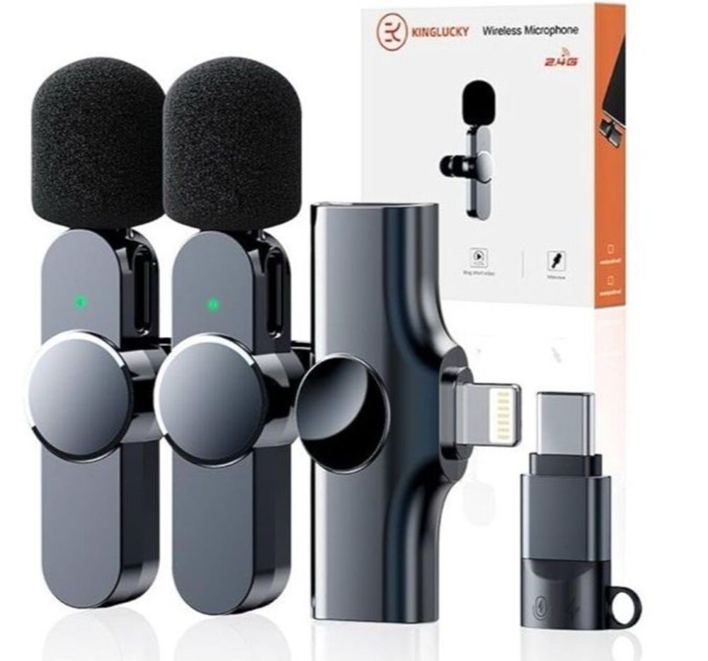 KINGLUCKY 2pc Wireless Microphone 2.4G Noise Cancelling Portable Interview